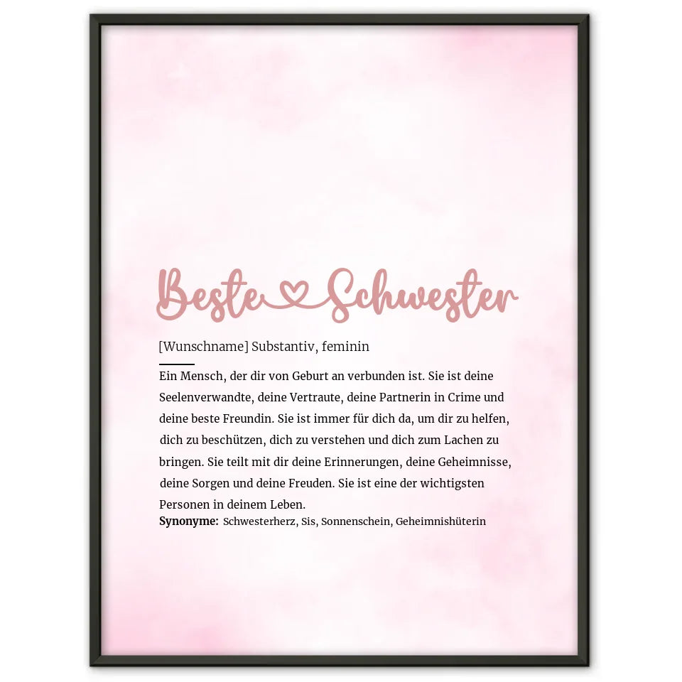 Personalisiertes Poster Beste Schwester Herz mit Name Definition Geschenk