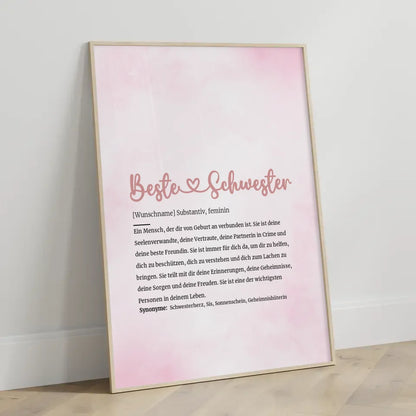 Personalisiertes Poster Beste Schwester Herz mit Name Definition Geschenk