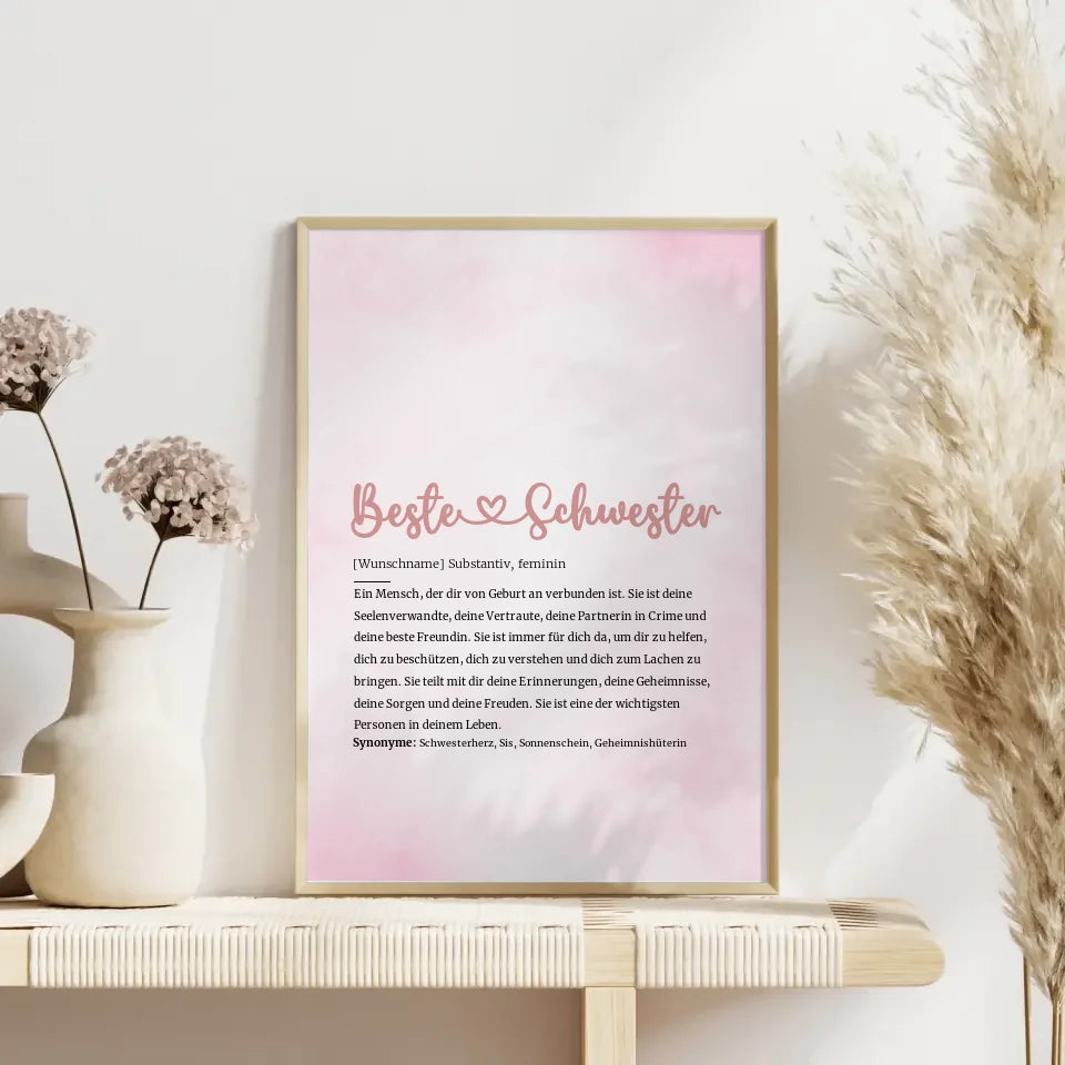 Personalisiertes Poster Beste Schwester Herz mit Name Definition Geschenk