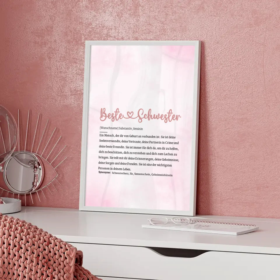 Personalisiertes Poster Beste Schwester Herz mit Name Definition Geschenk