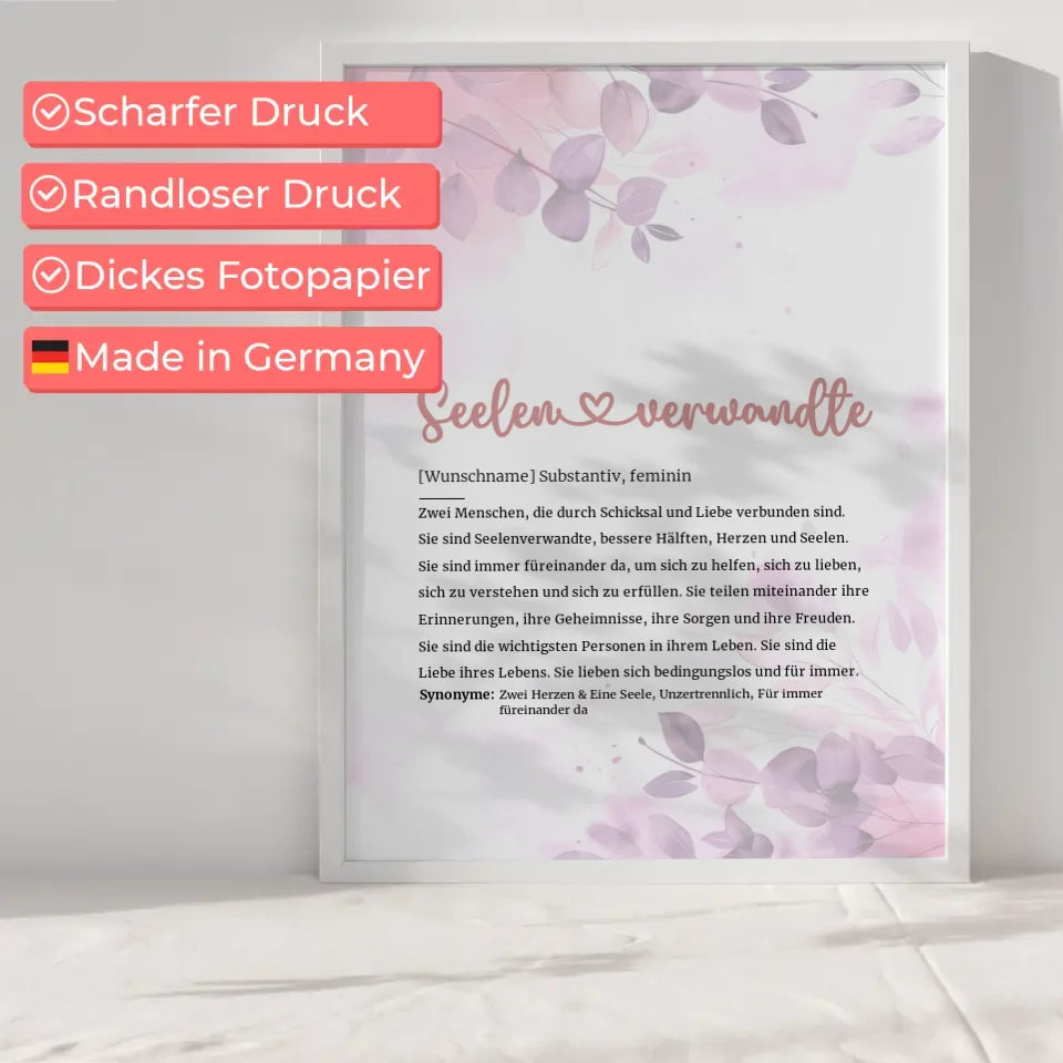 Personalisiertes Poster Definition Seelenverwandte Herz mit Name