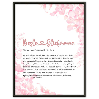 Personalisiertes Poster Definition Beste Stiefmama Herz mit Name