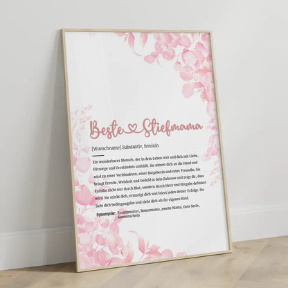 Personalisiertes Poster Definition Beste Stiefmama Herz mit Name