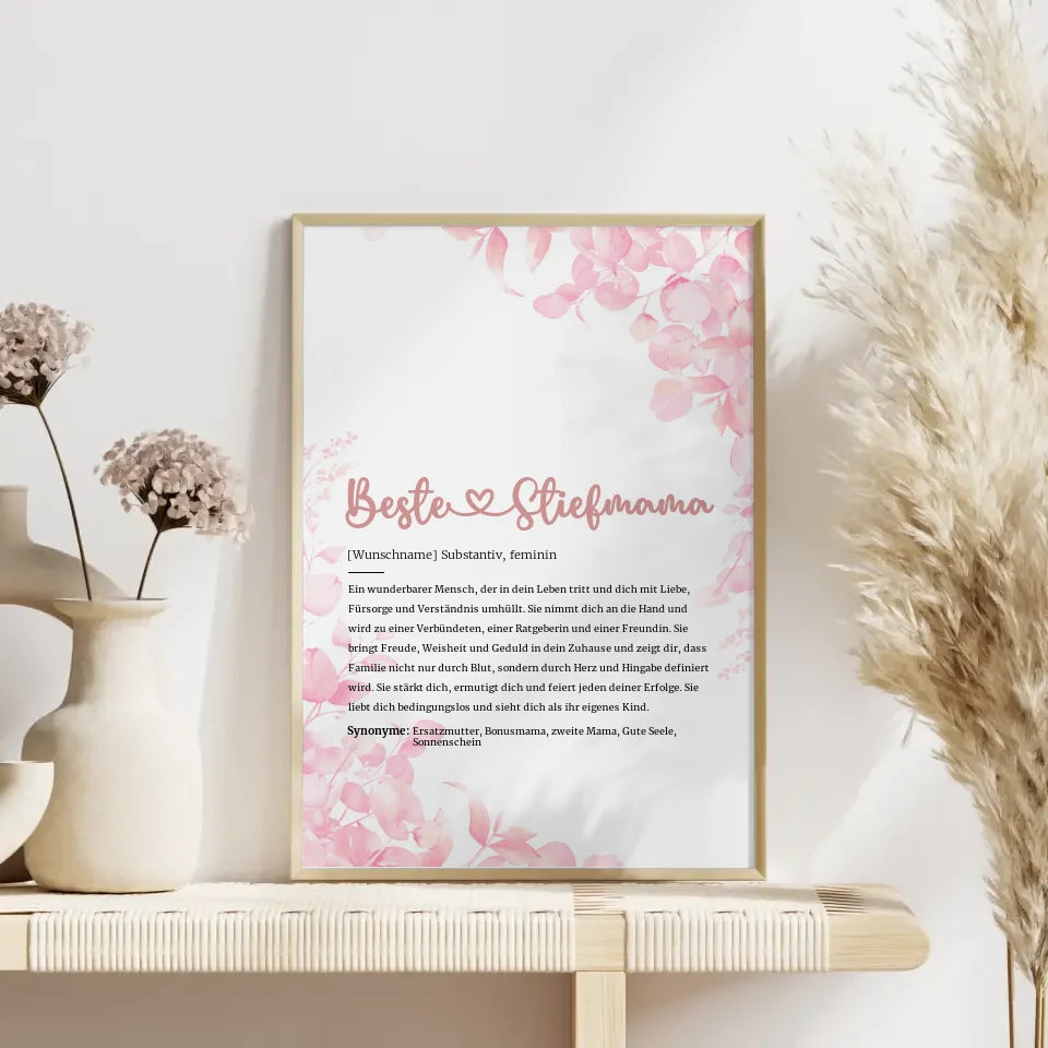 Personalisiertes Poster Definition Beste Stiefmama Herz mit Name