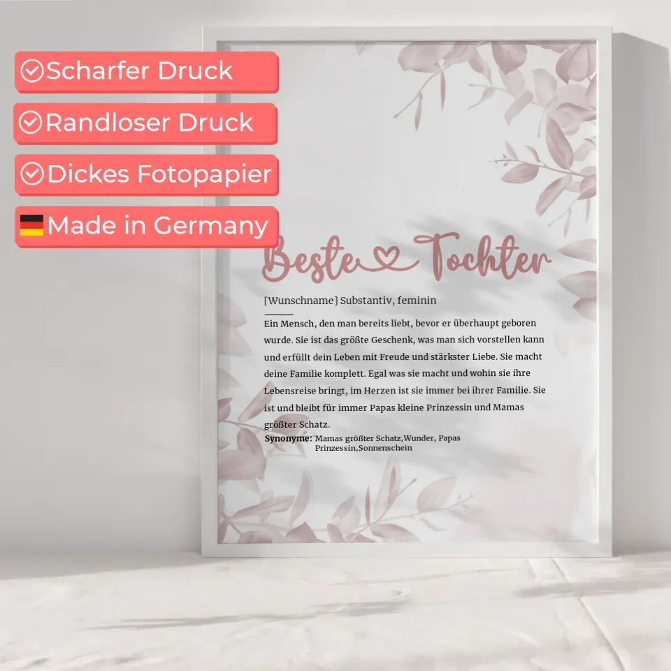 Personalisiertes Poster Beste Tochter Definition Herz mit Name