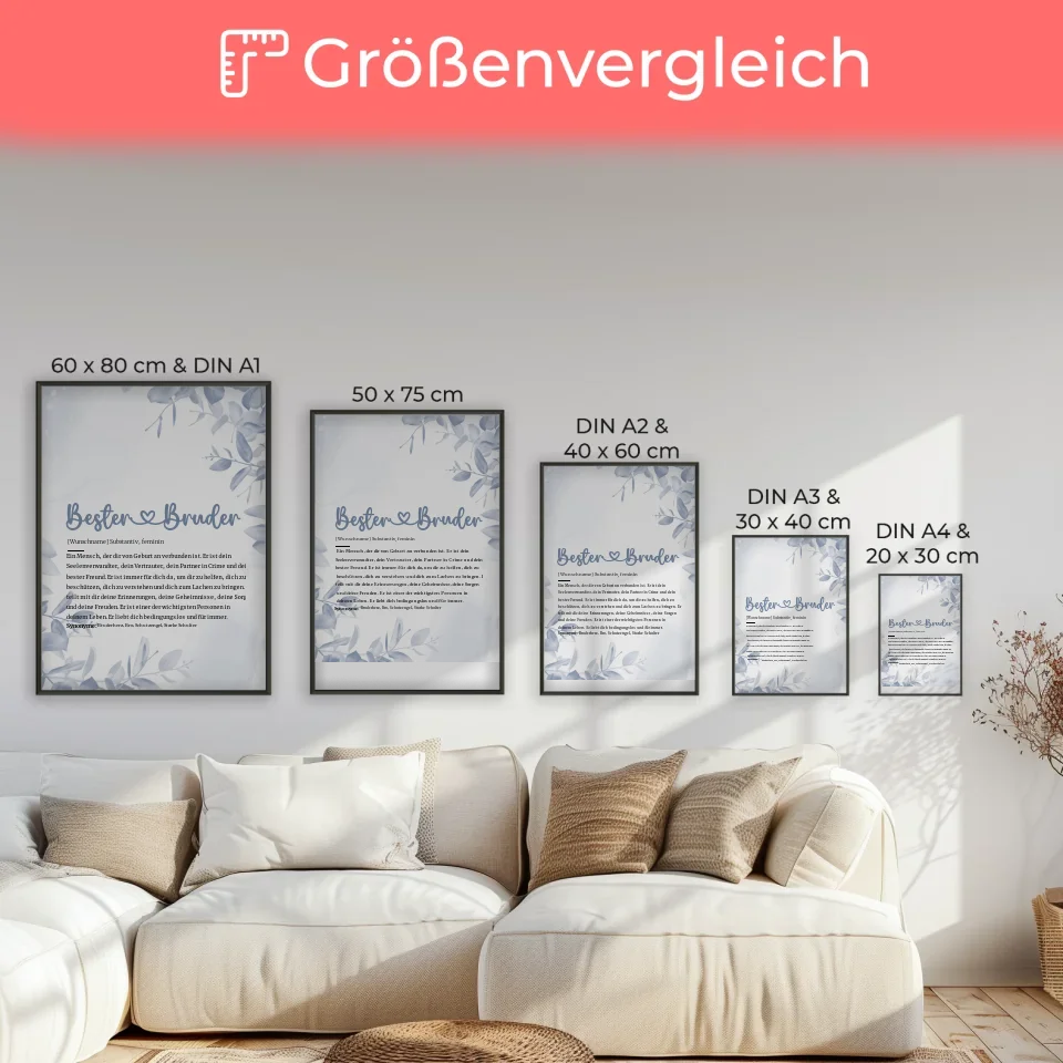 Personalisiertes Poster Definition Bester Bruder Herz mit Name