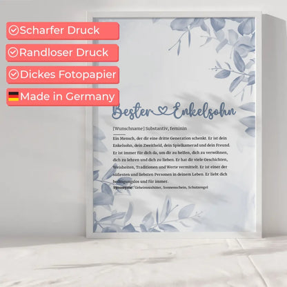 Personalisiertes Poster Definition Bester Enkelsohn Herz mit Name