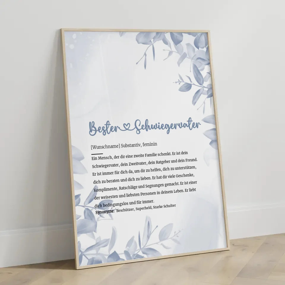 Personalisiertes Poster Definition Bester Schwiegervater Herz mit Name