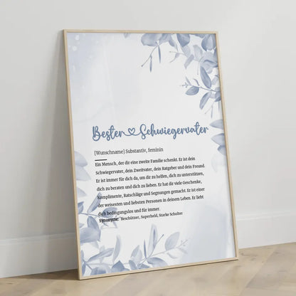 Personalisiertes Poster Definition Bester Schwiegervater Herz mit Name