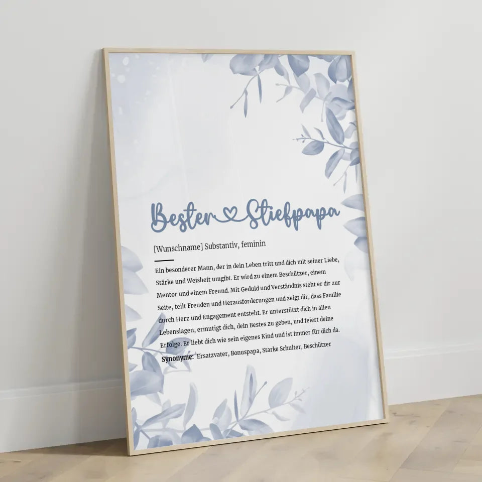 Personalisiertes Poster Definition Bester Stiefpapa Herz mit Name