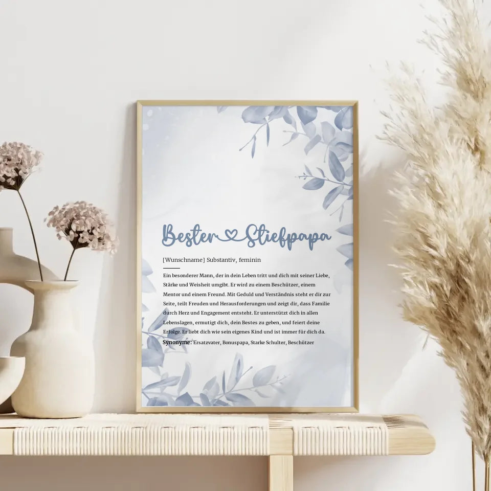 Personalisiertes Poster Definition Bester Stiefpapa Herz mit Name