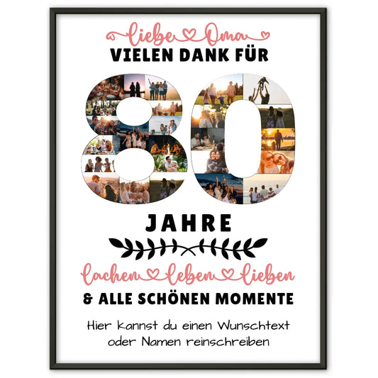 personalisiertes poster fur oma zum 80 geburtstag mit fotos und wunschtext Geburtstags Design mit Fotos in Zahlen Vertikal 1