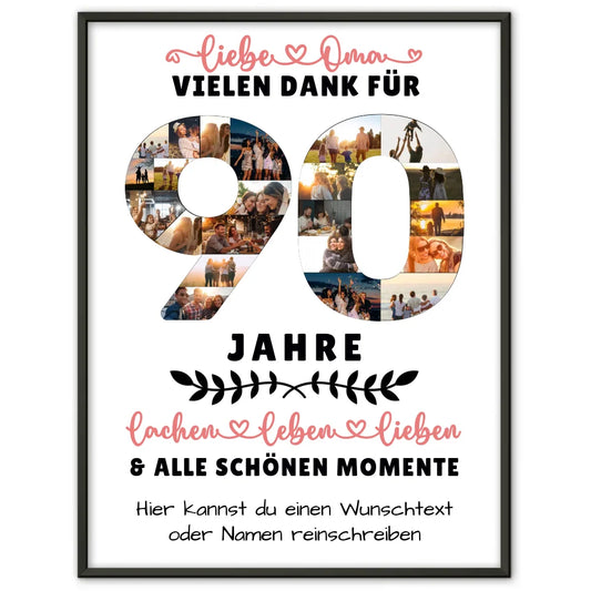 personalisiertes poster fur oma zum 90 geburtstag mit wunschtext und fotos Geburtstags Design mit Fotos in Zahlen Vertikal 1