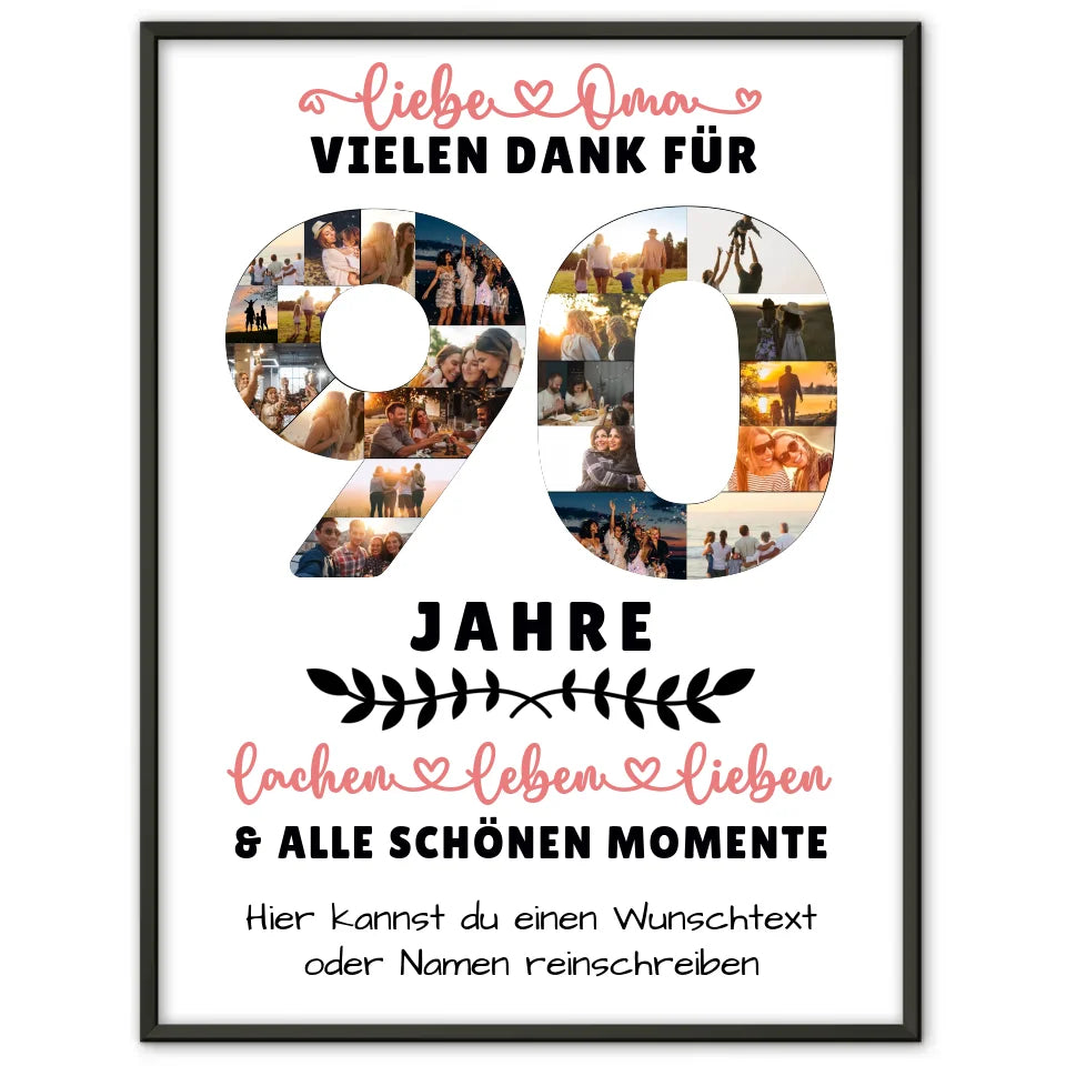 Personalisiertes Poster für Oma zum 90. Geburtstag mit Wunschtext und Fotos 1