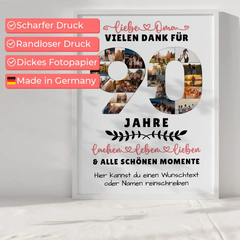 Personalisiertes Poster für Oma zum 90. Geburtstag mit Wunschtext und Fotos 6
