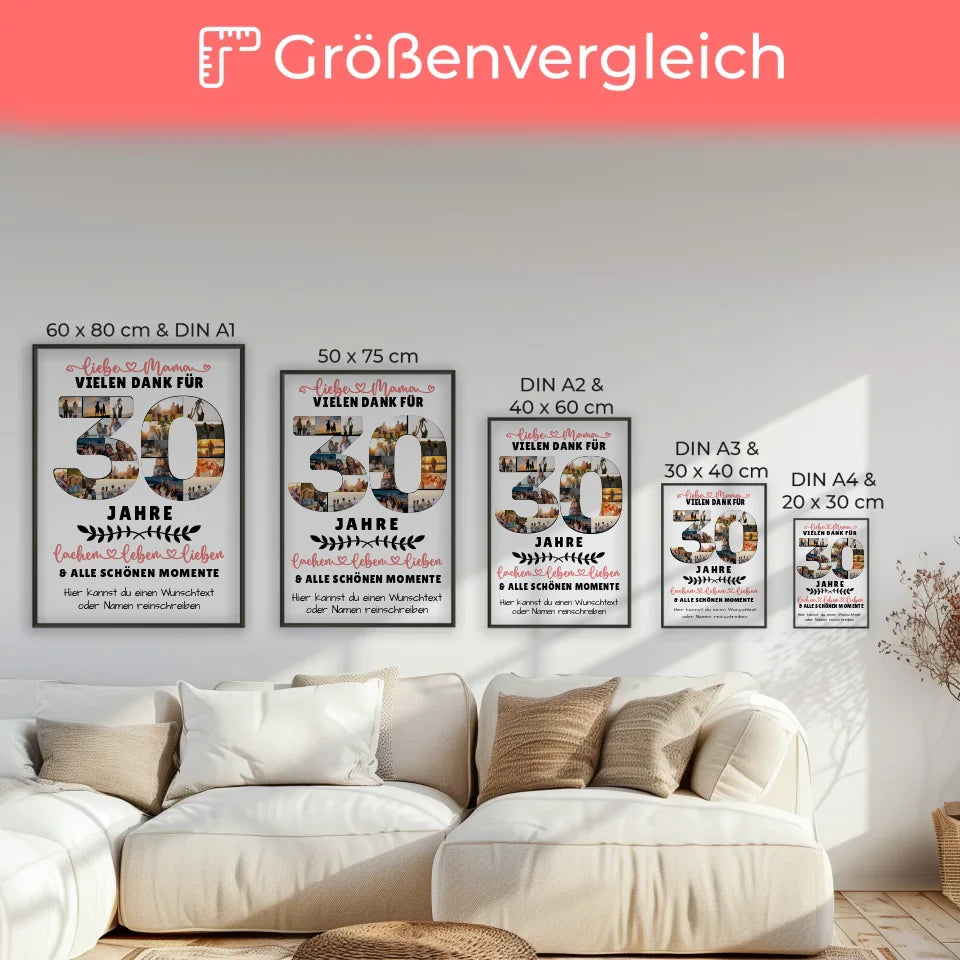 Personalisiertes Poster Mama zum 30 Geburtstag mit Fotos und Wunschtext