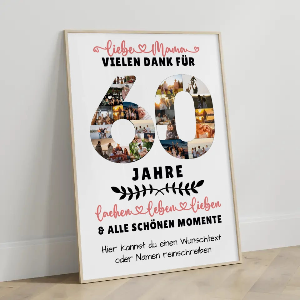 Personalisiertes Poster für Mama zum 60. Geburtstag mit Fotos Wunschtext