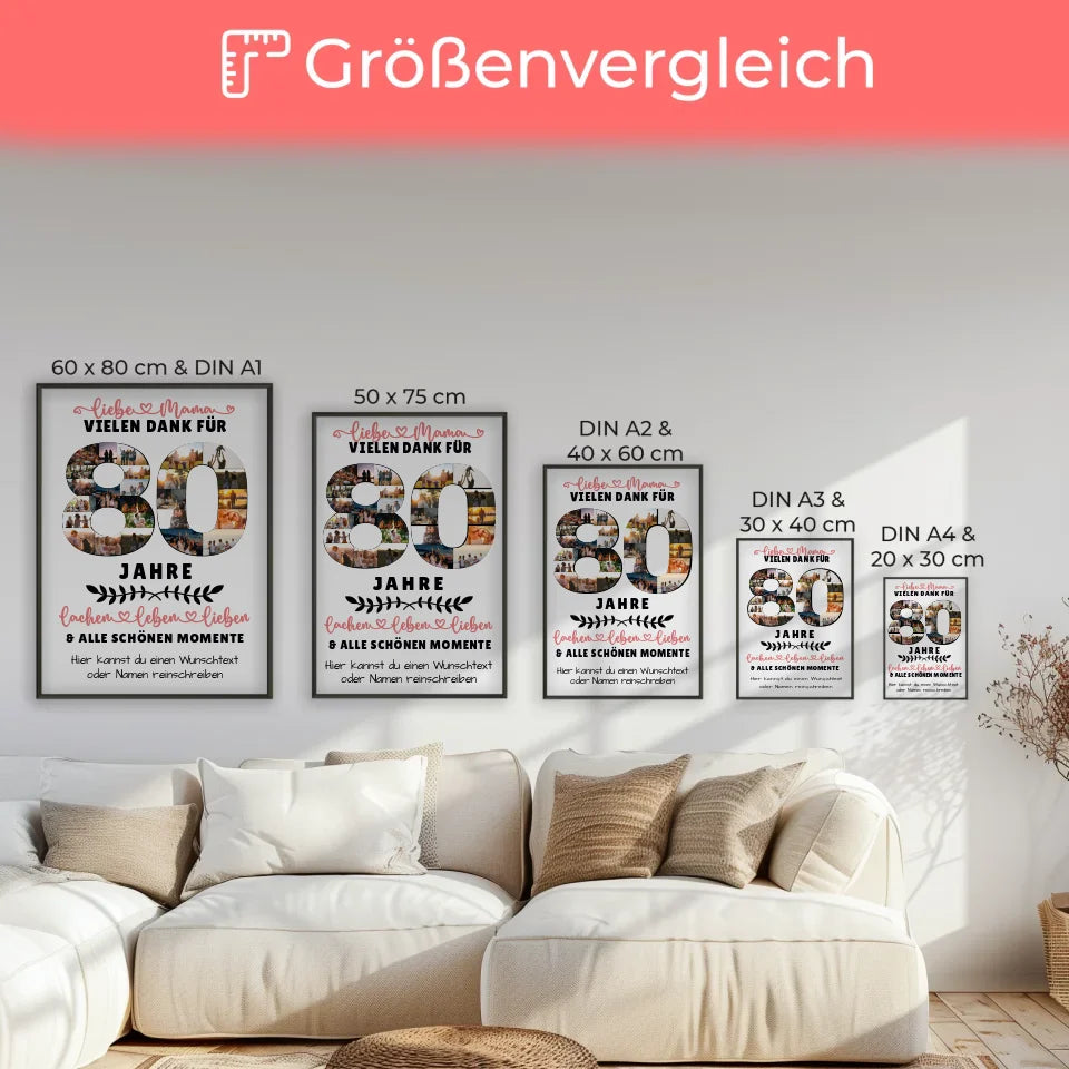 Personalisiertes Poster für Mama zum 80 Geburtstag mit Fotos und Wunschtext