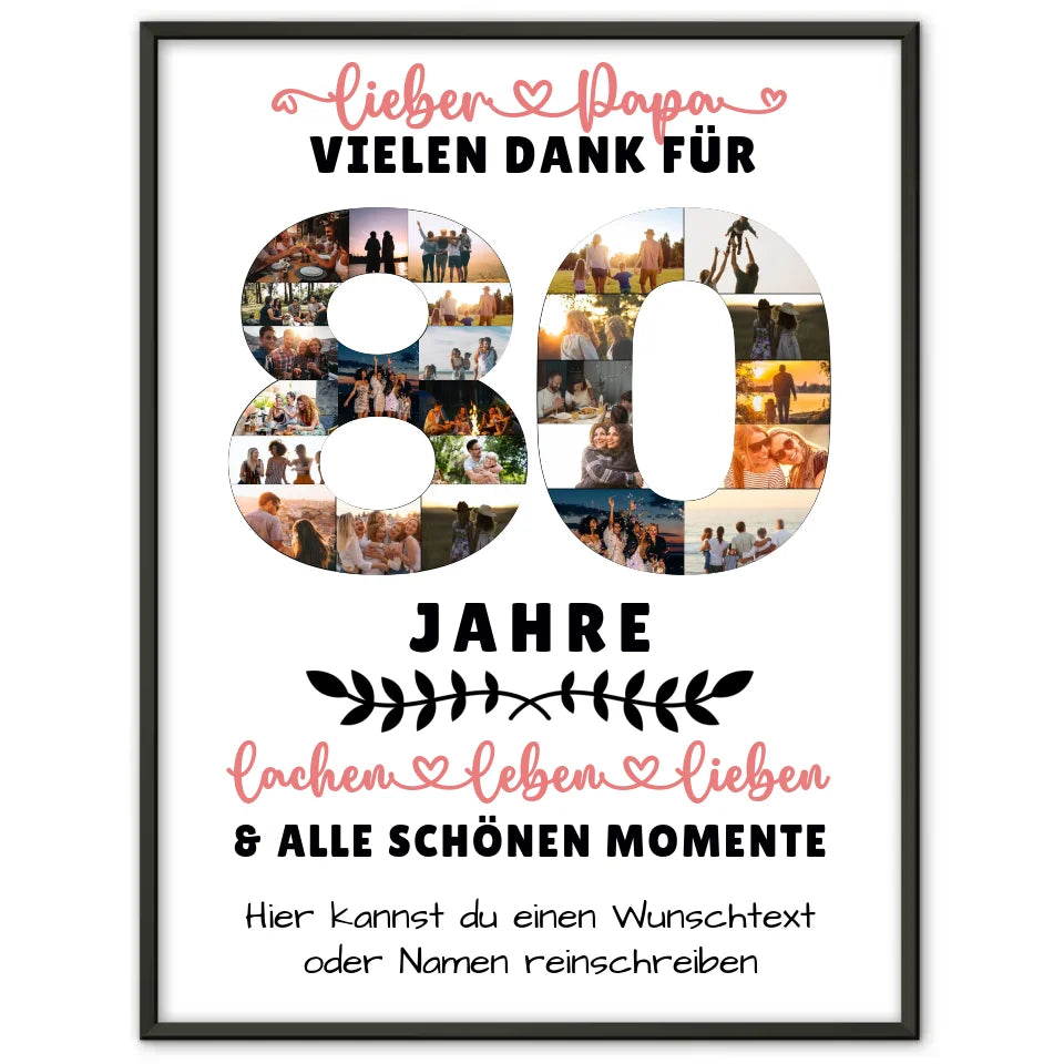 Personalisiertes Poster für Papa 80 Geburtstag mit Namen Fotos Momente Wunschtext 1