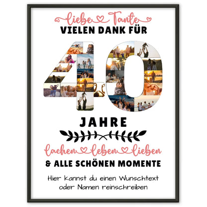 Personalisiertes Poster für Tante 40 Geburtstag Fotos Lachen Leben Wunschtext