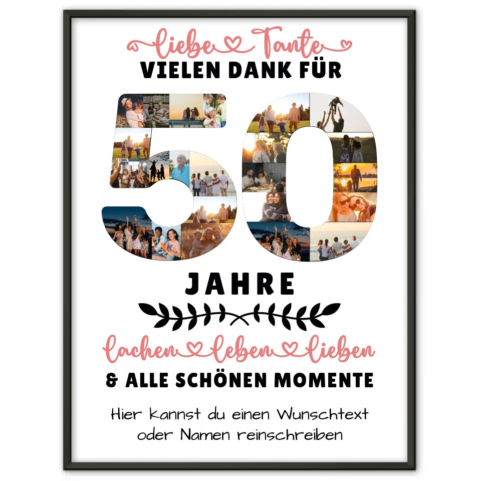 Personalisiertes Poster für Tante zum 50 Geburtstag mit Fotos und Wunschtext