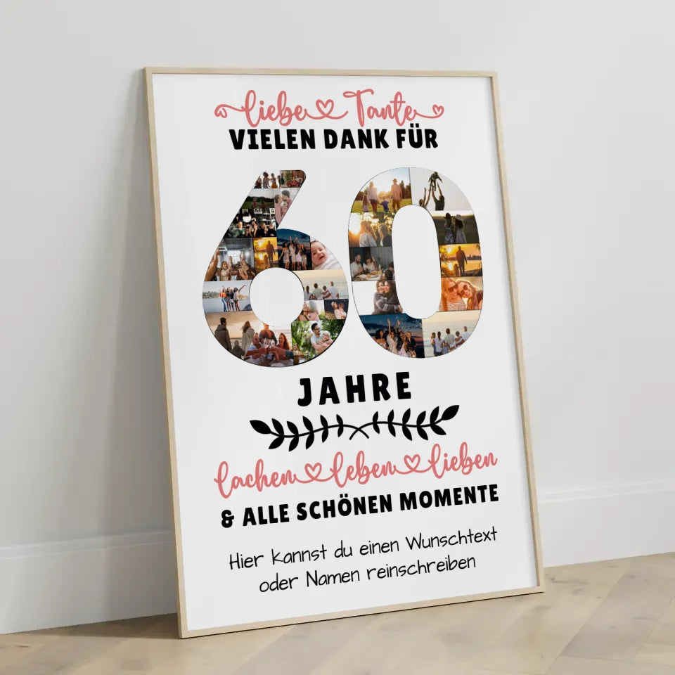 Personalisiertes Poster für Tante zum 60 Geburtstag mit Fotos und Wunschtext