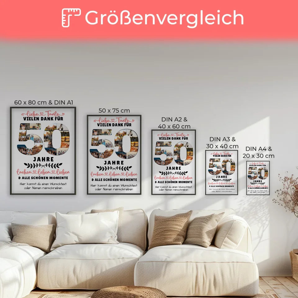 Personalisiertes Poster für Tante zum 50 Geburtstag mit Fotos und Wunschtext