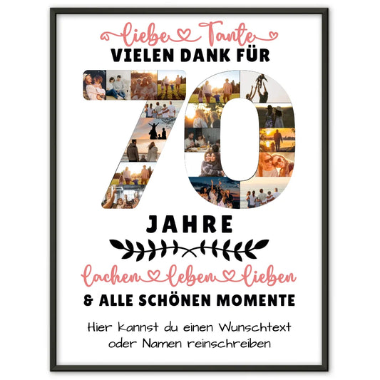 Personalisiertes Poster Tante 70 Geburtstag Fotos Lachen Leben Wunschtext