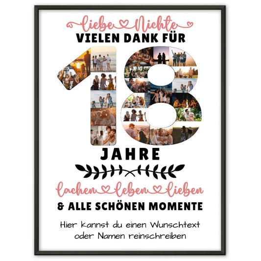 Personalisiertes Poster Nichte 18 Geburtstag Fotos Lachen Leben Wunschtext 1
