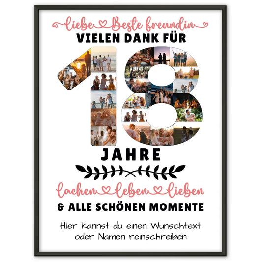 Personalisierte Poster Beste Freundin 18 Geburtstag Fotos Wunschtext 1