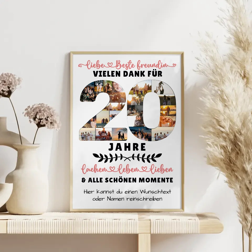 Personalisiertes Poster für Beste Freundin 20 Geburtstag mit Fotos und Wunschtext 4