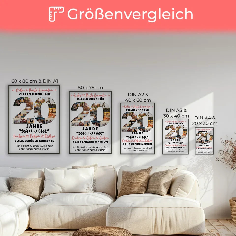 Personalisiertes Poster für Beste Freundin 20 Geburtstag mit Fotos und Wunschtext