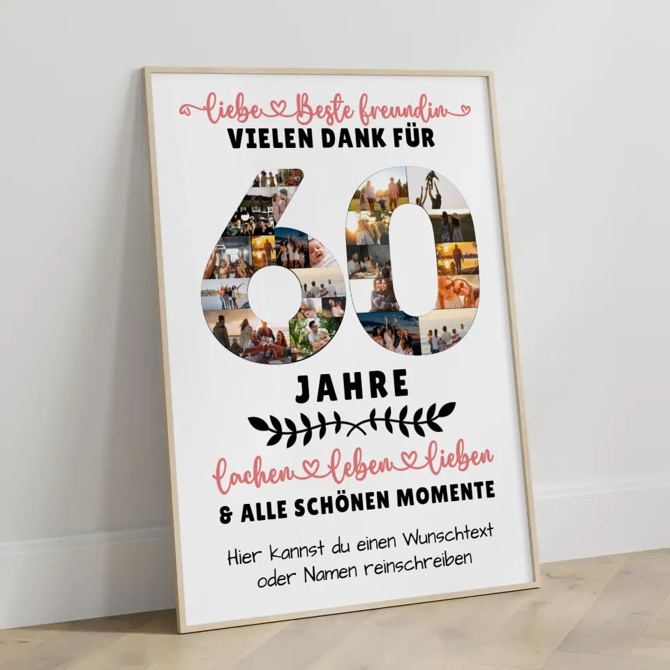 Personalisiertes Poster für Beste Freundin zum 60 Geburtstag mit Fotos und Wunschtext 3