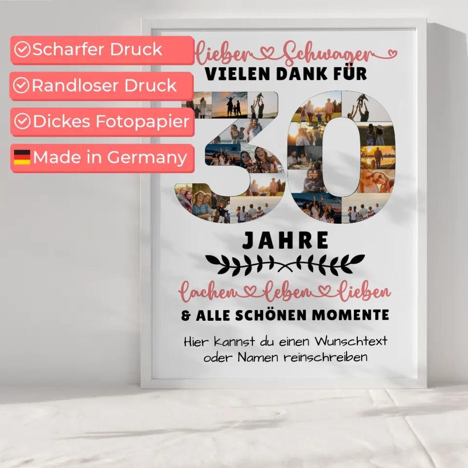 Personalisiertes Poster Schwager 30 Geburtstag Fotos Momente Wunschtext 6
