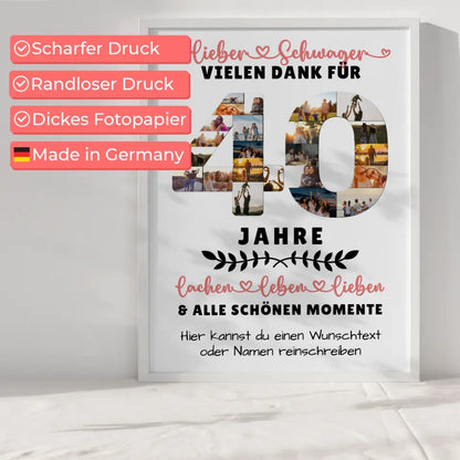 Personalisiertes Poster Schwager 40 Geburtstag Fotos Wunschtext Vielen Dank