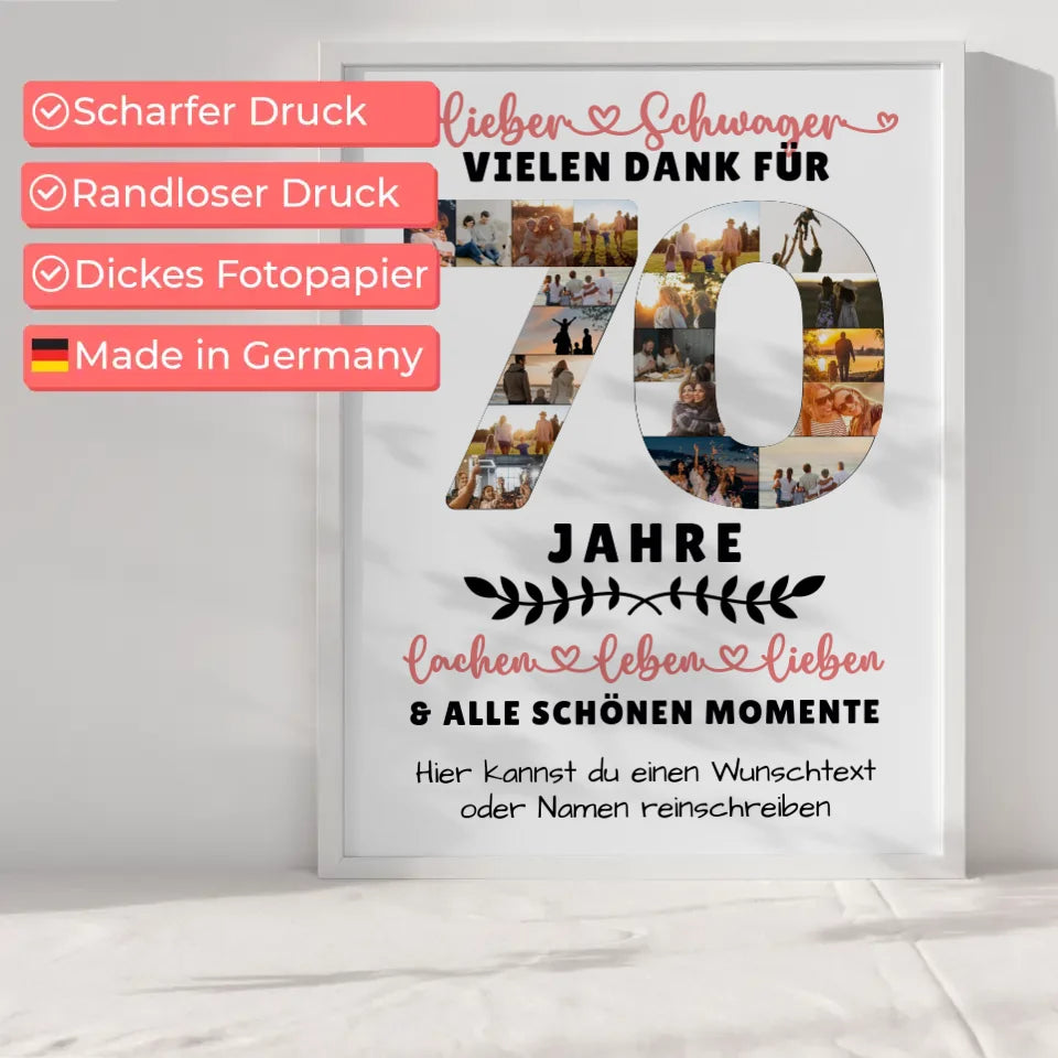 Personalisiertes Poster Schwager 70 Geburtstag Fotos Vielen Dank Wunschtext 6