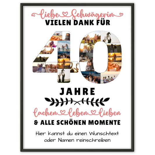 Personalisiertes Poster für Schwägerin 40. Geburtstag Fotos Momente Wunschtext 1