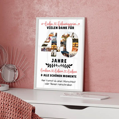 Personalisiertes Poster für Schwägerin 40. Geburtstag Fotos Momente Wunschtext 5