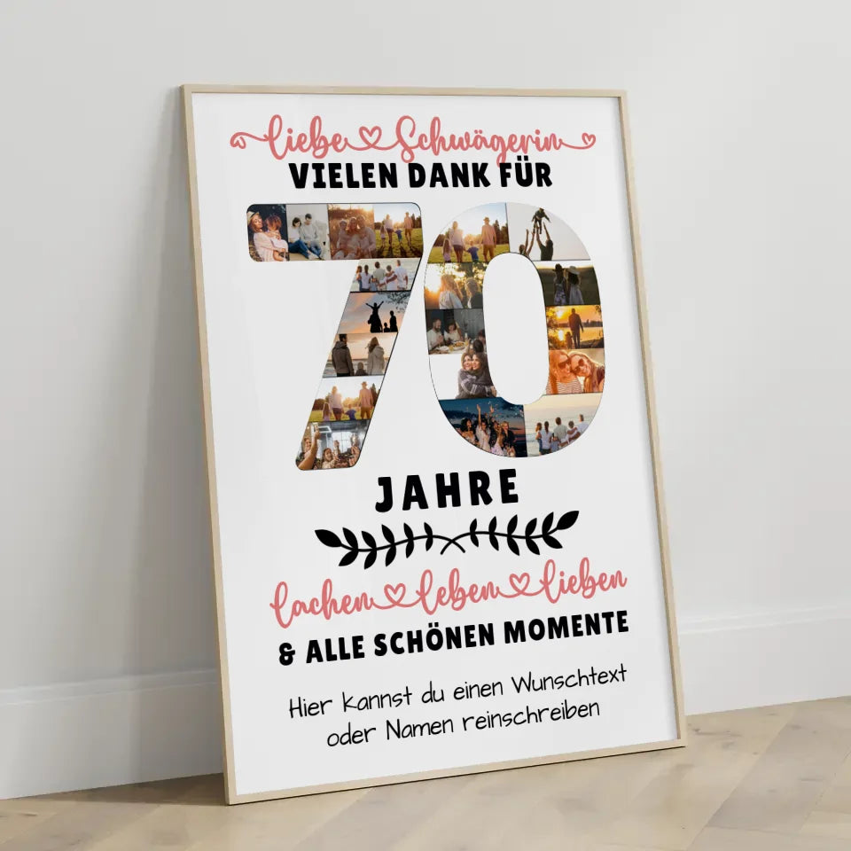 Personalisiertes Poster Schwägerin 70 Geburtstag Fotos Momente Wunschtext