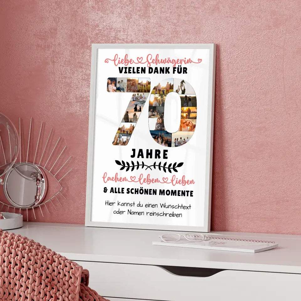 Personalisiertes Poster Schwägerin 70 Geburtstag Fotos Momente Wunschtext 5