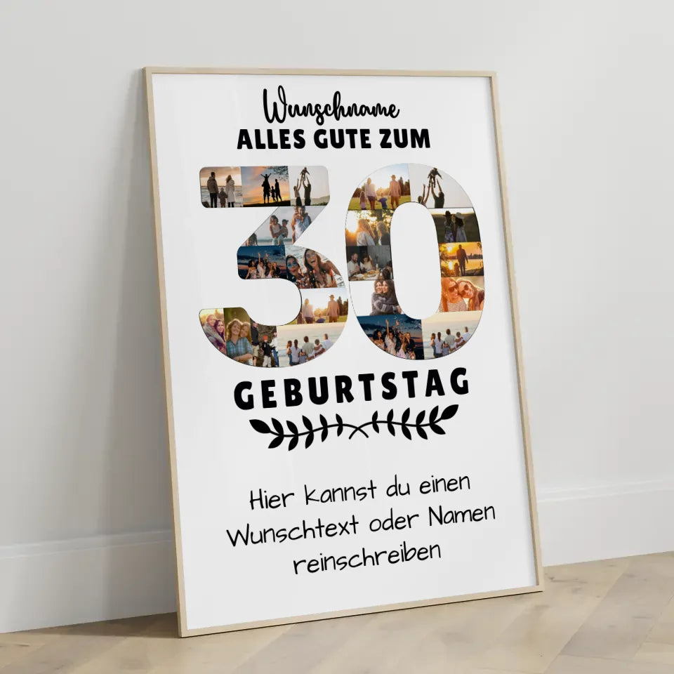 Personalisiertes Poster zum 30 Geburtstag mit Wunschname Wunschtext