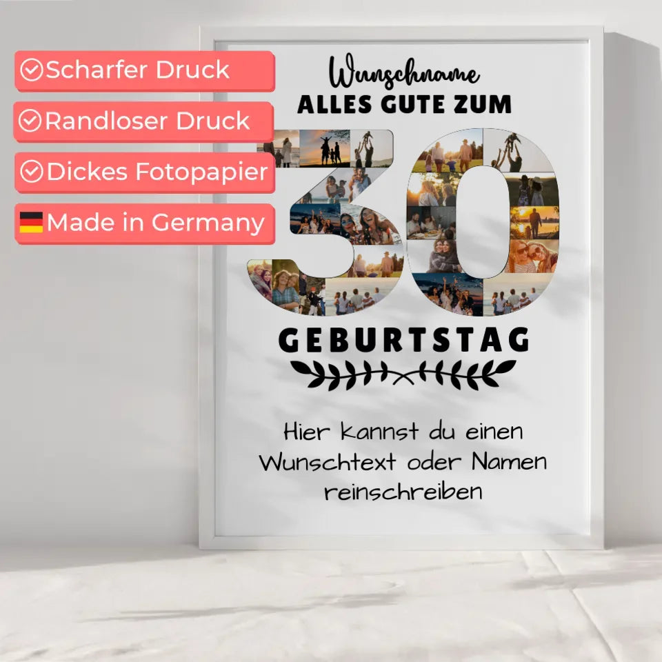 Personalisiertes Poster zum 30 Geburtstag mit Wunschname Wunschtext