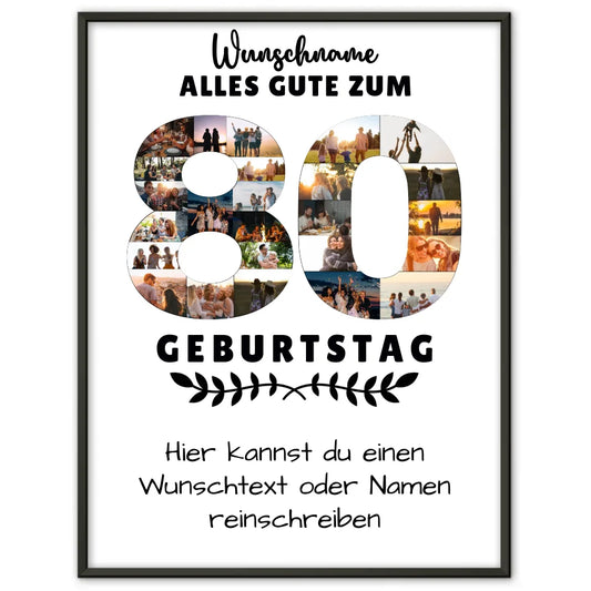 personalisiertes poster 80 geburtstag mit wunschname wunschtext fur oma opa Geburtstags Design mit Fotos in Zahlen Vertikal 1