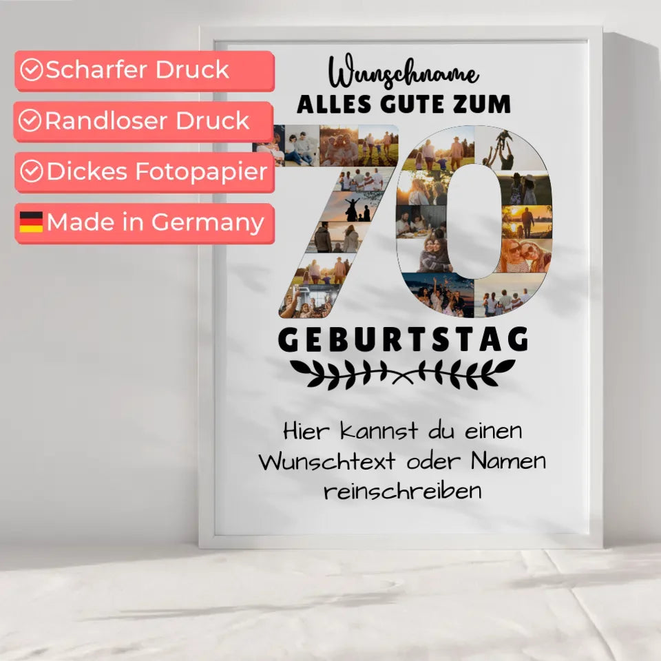 Personalisierte Poster 70 Geburtstag mit Wunschname und Wunschtext