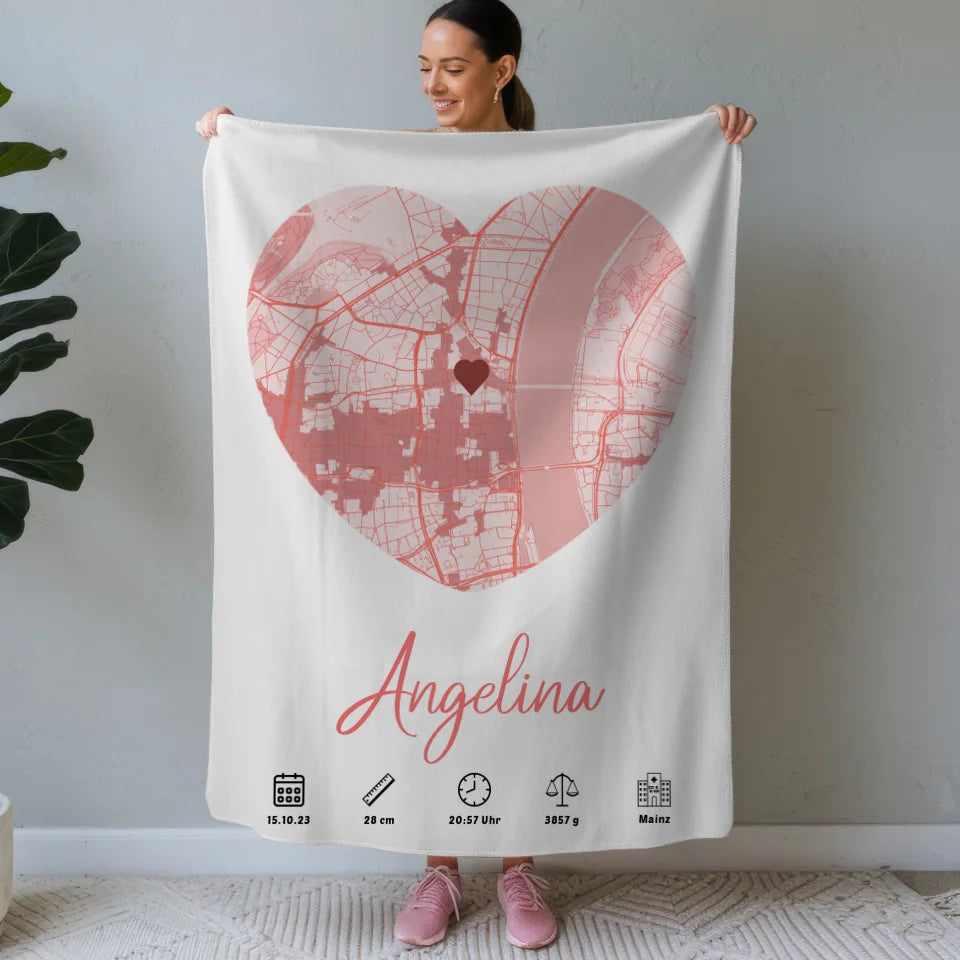 Personalisierte Decke Geburt Stadt Karte Geburtsdaten Rot Mädchen 1