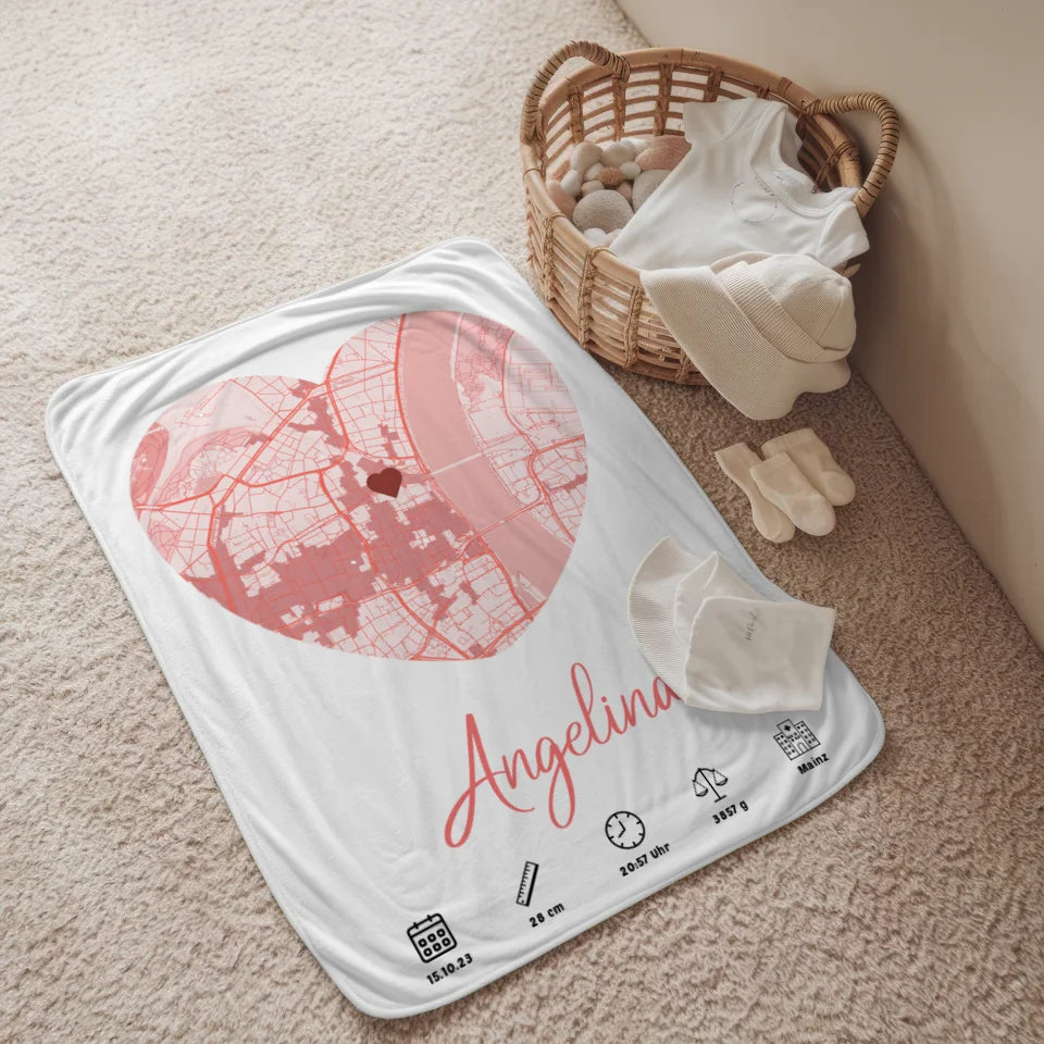 Personalisierte Decke Geburt Stadt Karte Geburtsdaten Rot Mädchen 2