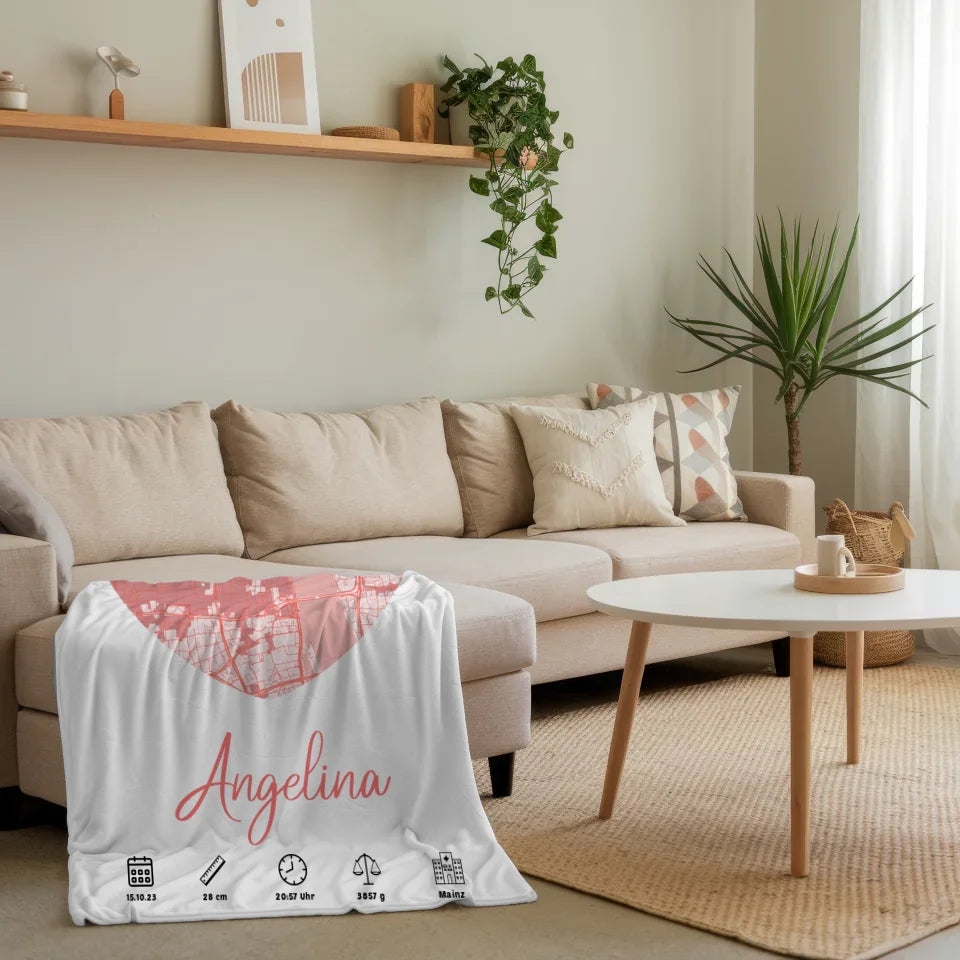 Personalisierte Decke Geburt Stadt Karte Geburtsdaten Rot Mädchen 4