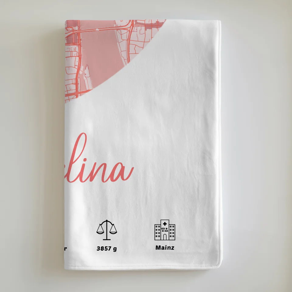 Personalisierte Decke Geburt Stadt Karte Geburtsdaten Rot Mädchen 6