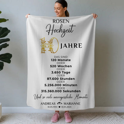 Personalisierte Decke Geschenk zur Rosenhochzeit 10 Hochzeitstag Momente Namen Wunschtext 1