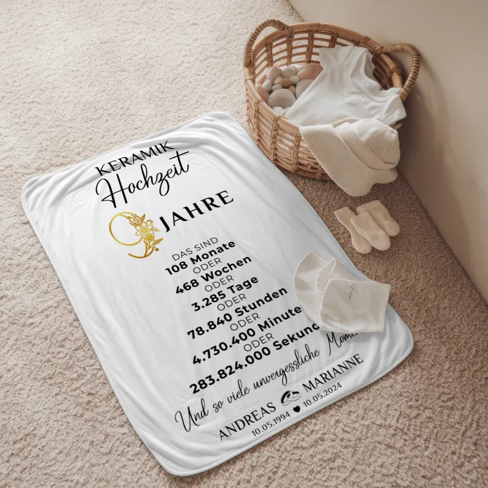 Personalisierte Decke Geschenk zur Keramikhochzeit 9 Hochzeitstag Momente 2